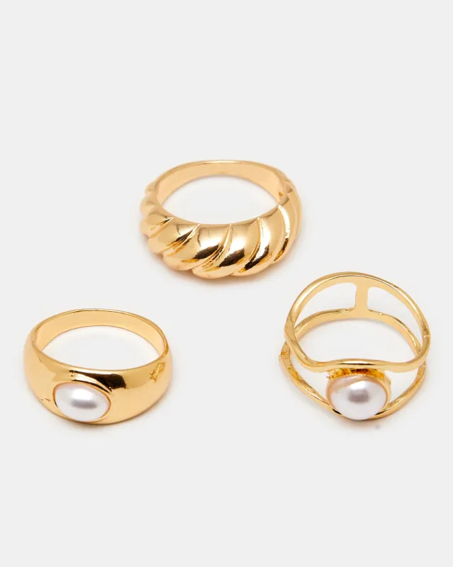 Women Gold Embellished Ring Set (Pack of 3) sold by Redtag