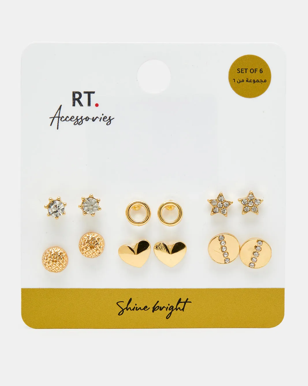 Women Gold Embellished Earring Set (6 Pairs) sold by Redtag