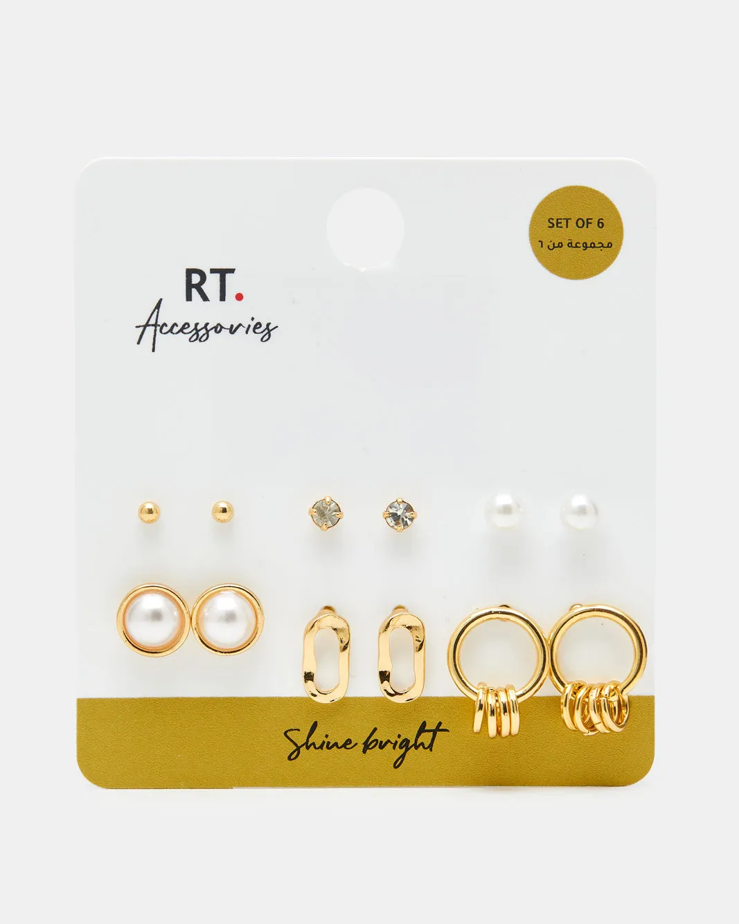 Women Gold Embellished Earring Set (6 Pairs) sold by Redtag