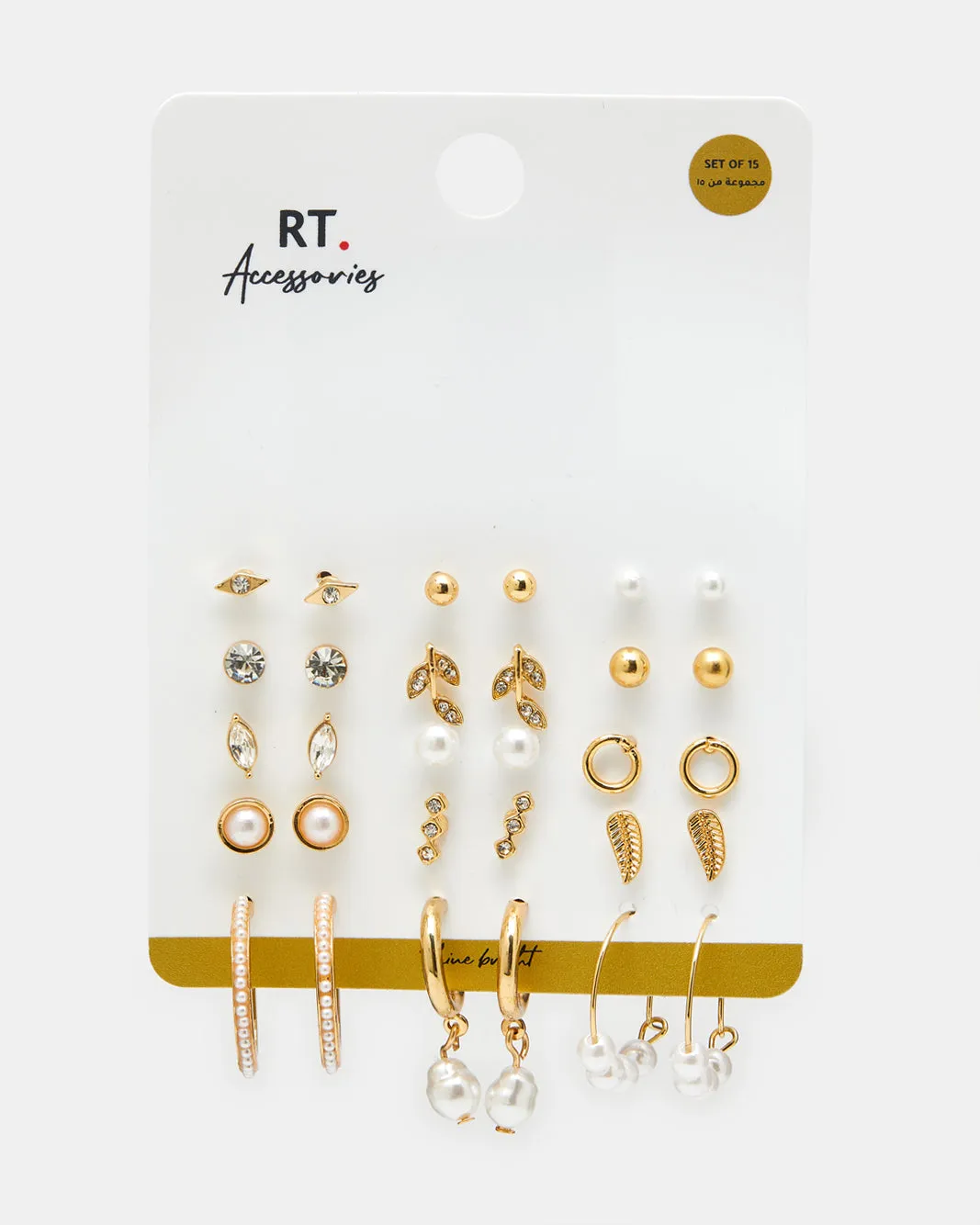 Women Gold Embellished Earring Set (15 Pairs) sold by Redtag