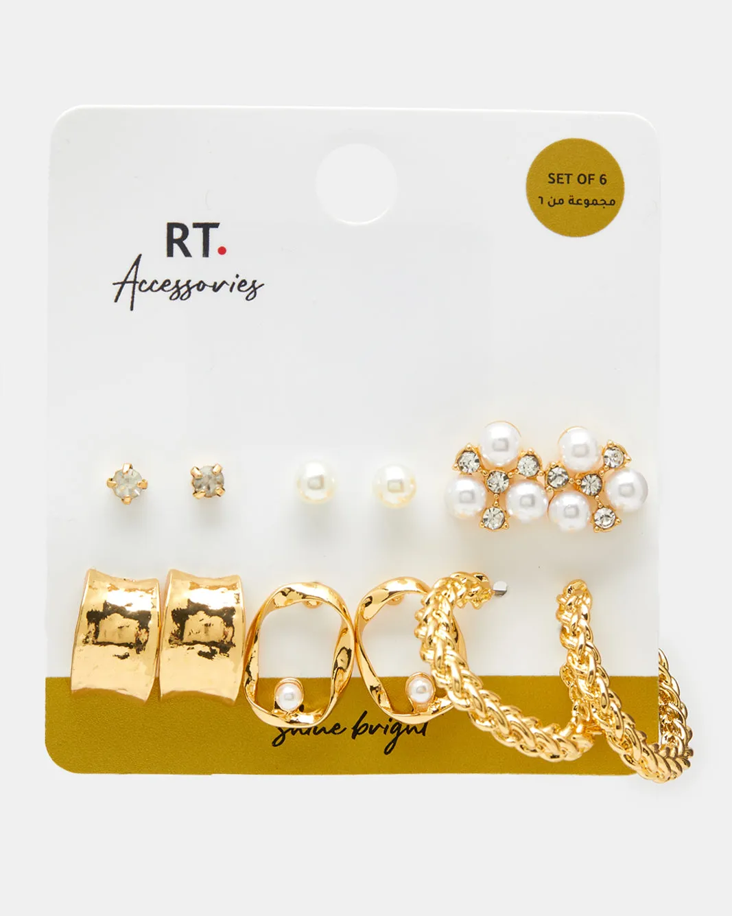 Women Gold Embellished Earring Set (6 Pairs) sold by Redtag
