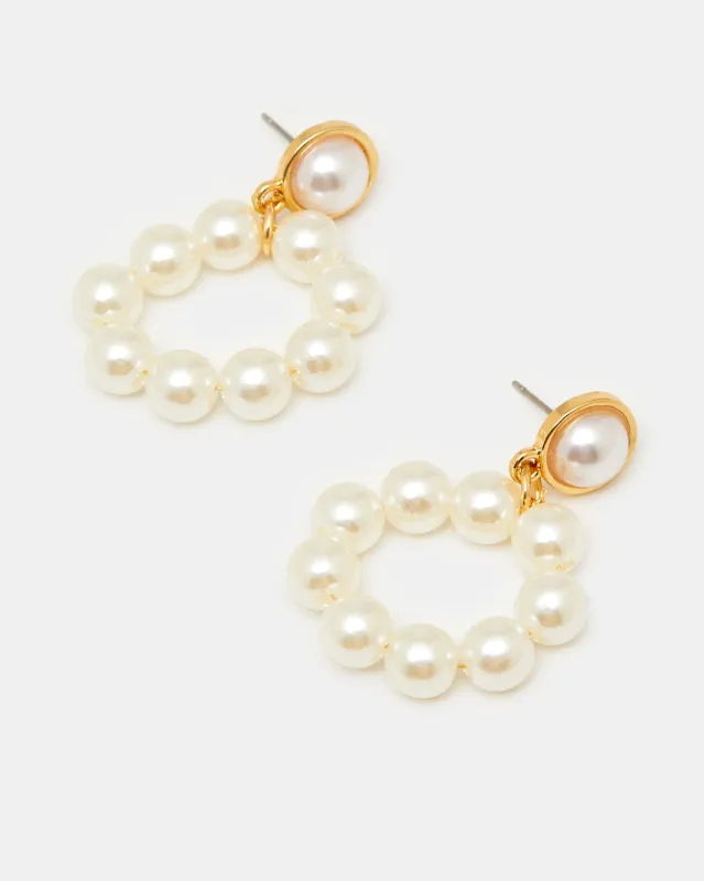 Women Gold And White Embellished Earrings sold by Redtag