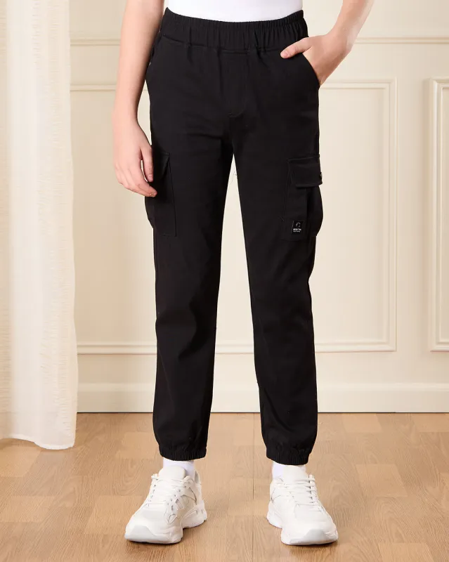 Senior Boys Black Cargo Trousers sold by Redtag