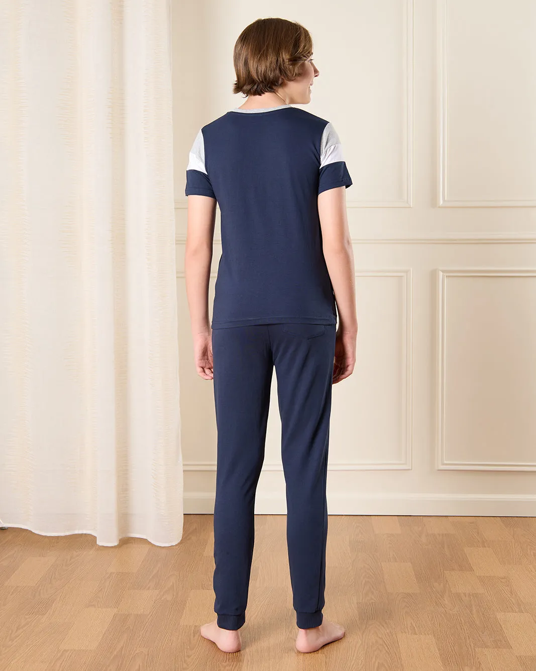 Senior Boys Navy And Grey Printed Pyjama Set (2 Piece) sold by Redtag product image thumbnail 4