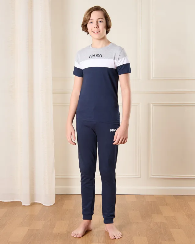 Senior Boys Navy And Grey Printed Pyjama Set (2 Piece) sold by Redtag