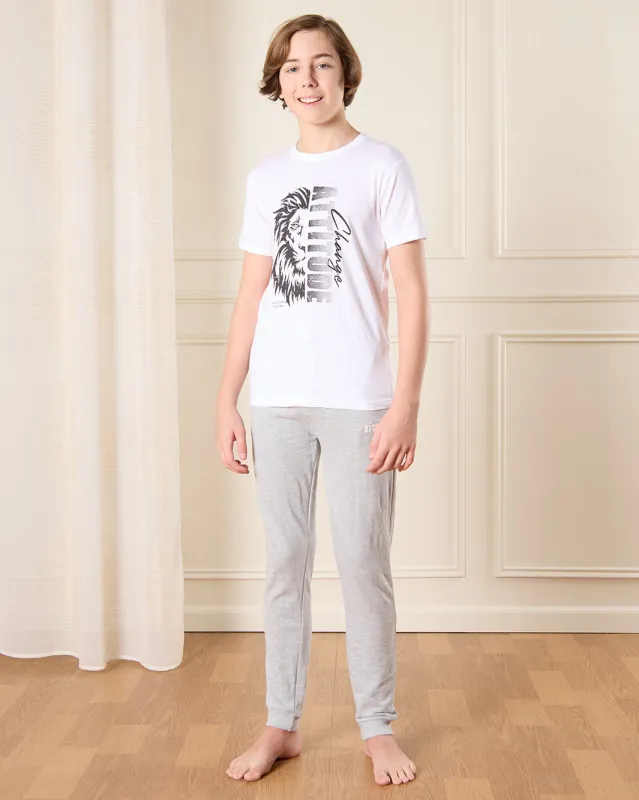 Senior Boys White And Grey Printed Pyjama Set (2 Piece) sold by Redtag