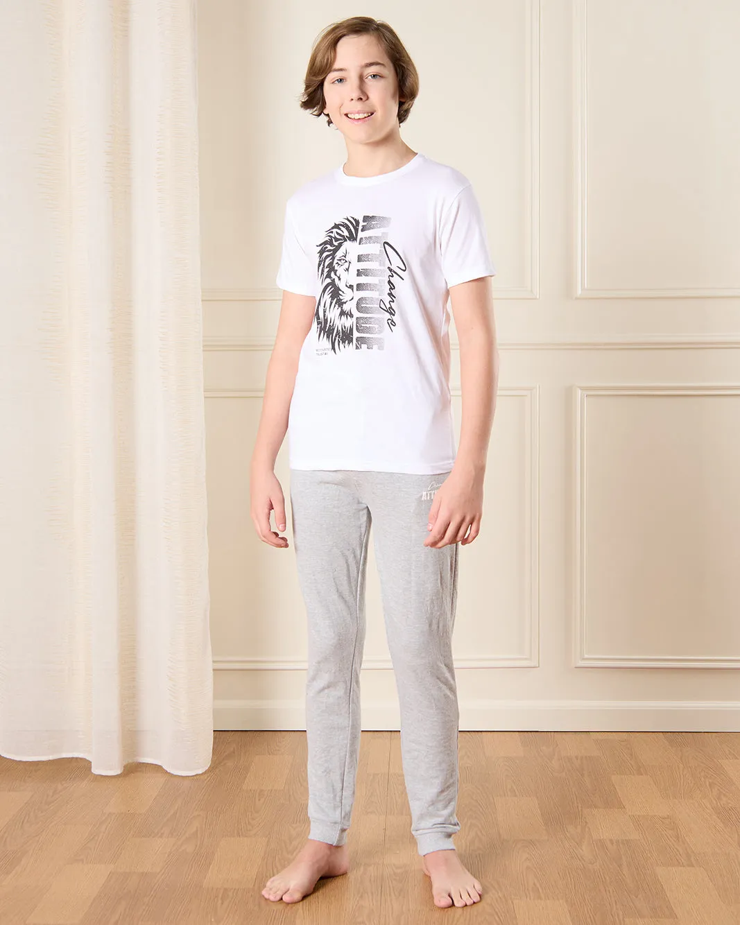 Senior Boys White And Grey Printed Pyjama Set (2 Piece) sold by Redtag