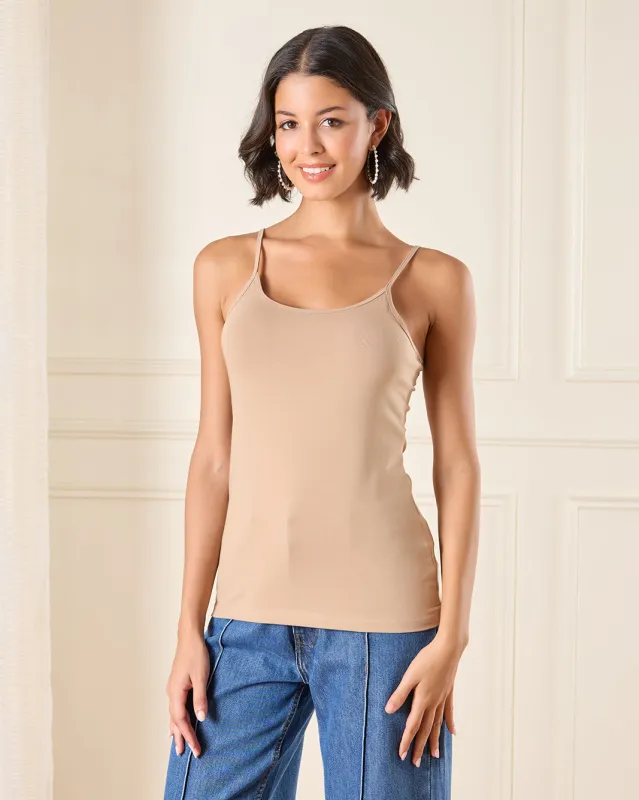Women Beige Solid Cami Vest sold by Redtag
