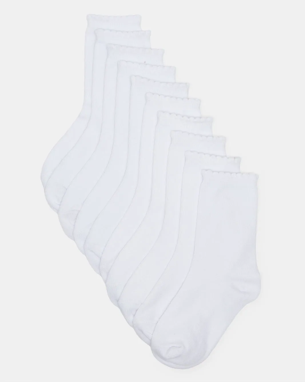 Girls White Crew Ankle Socks With Scallop Edge Welt (10 Pairs) sold by Redtag