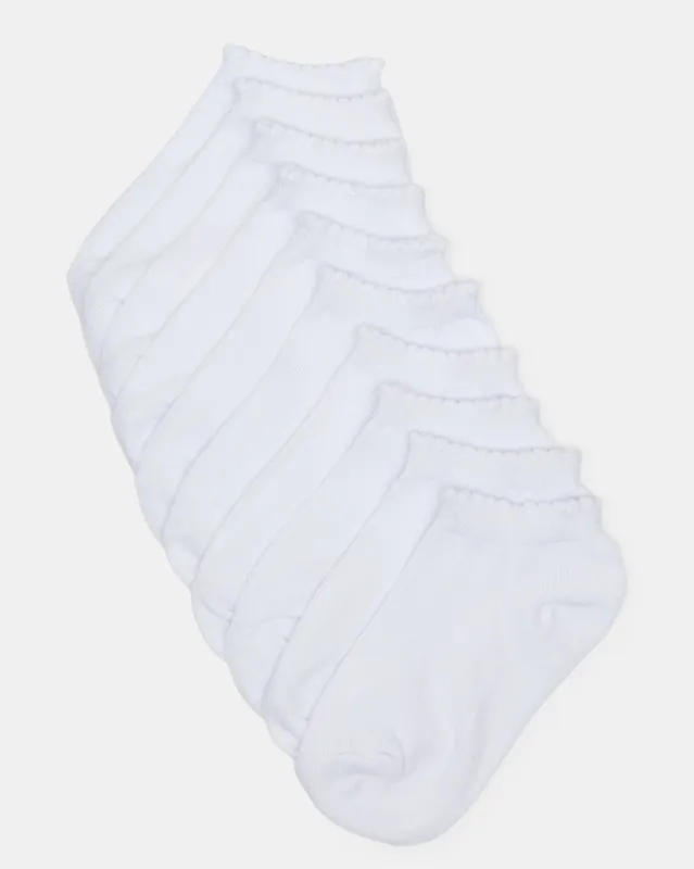 Girls White Low Ankle Socks With Scallop Edge Welt (5 Pairs) sold by Redtag