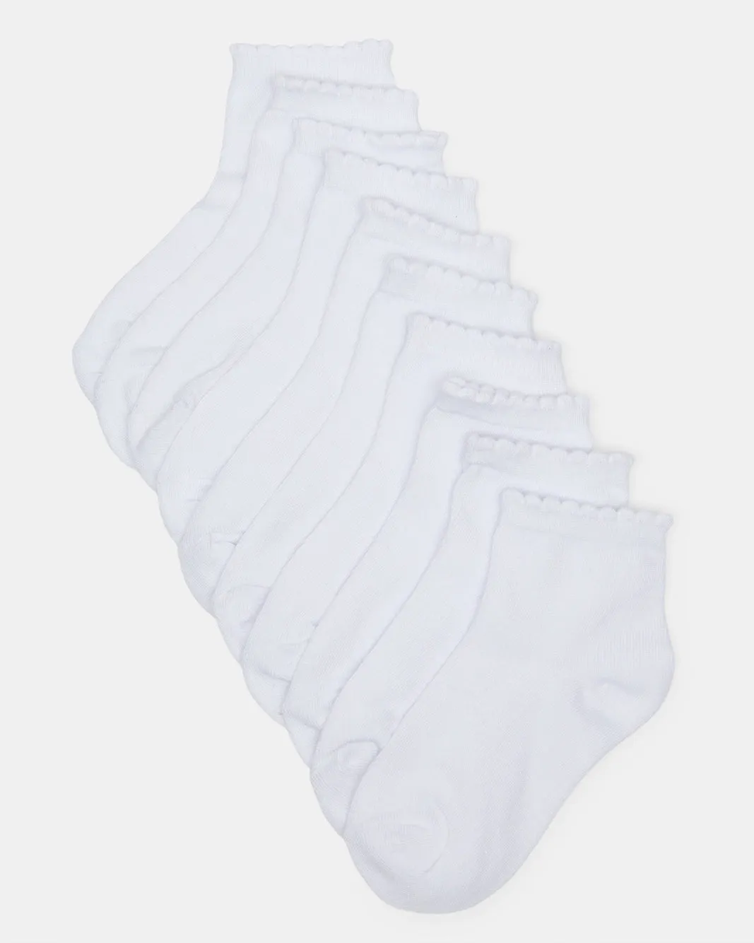 Girls White High Ankle Socks With Scallop Edge Welt(10 Pairs) sold by Redtag