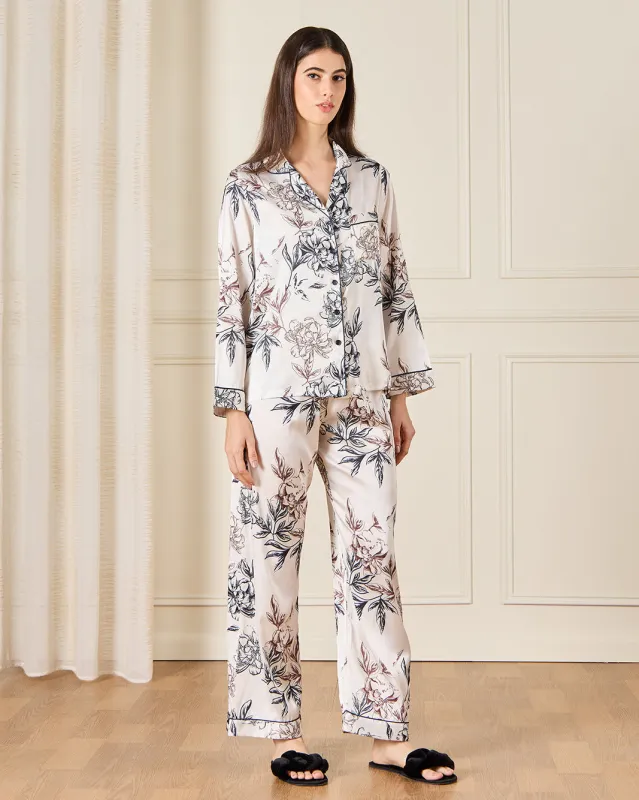 Women White Printed Satin Pyjama Set (2 Piece) sold by Redtag