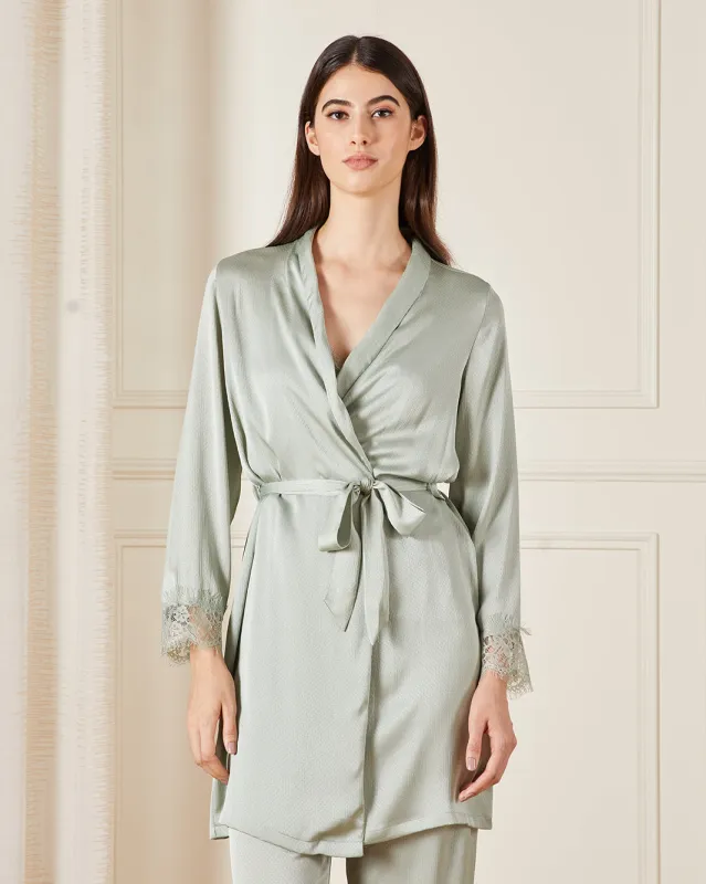 Women Green Satin Lace Robe sold by Redtag