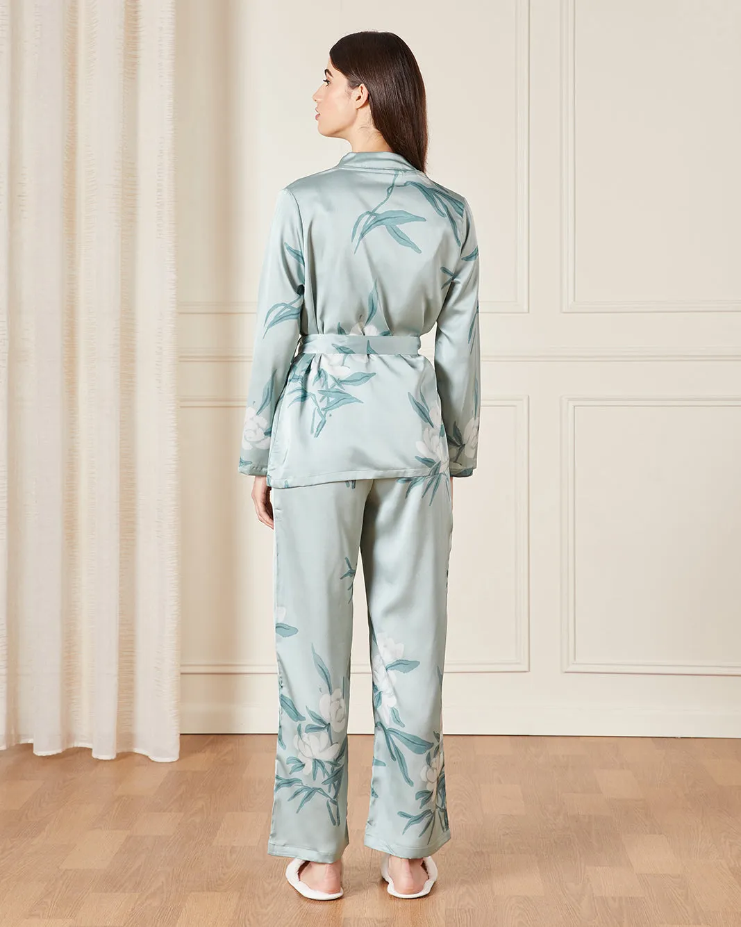 Women Green Satin Robe & Pants Set (2 Piece) sold by Redtag product image thumbnail 4