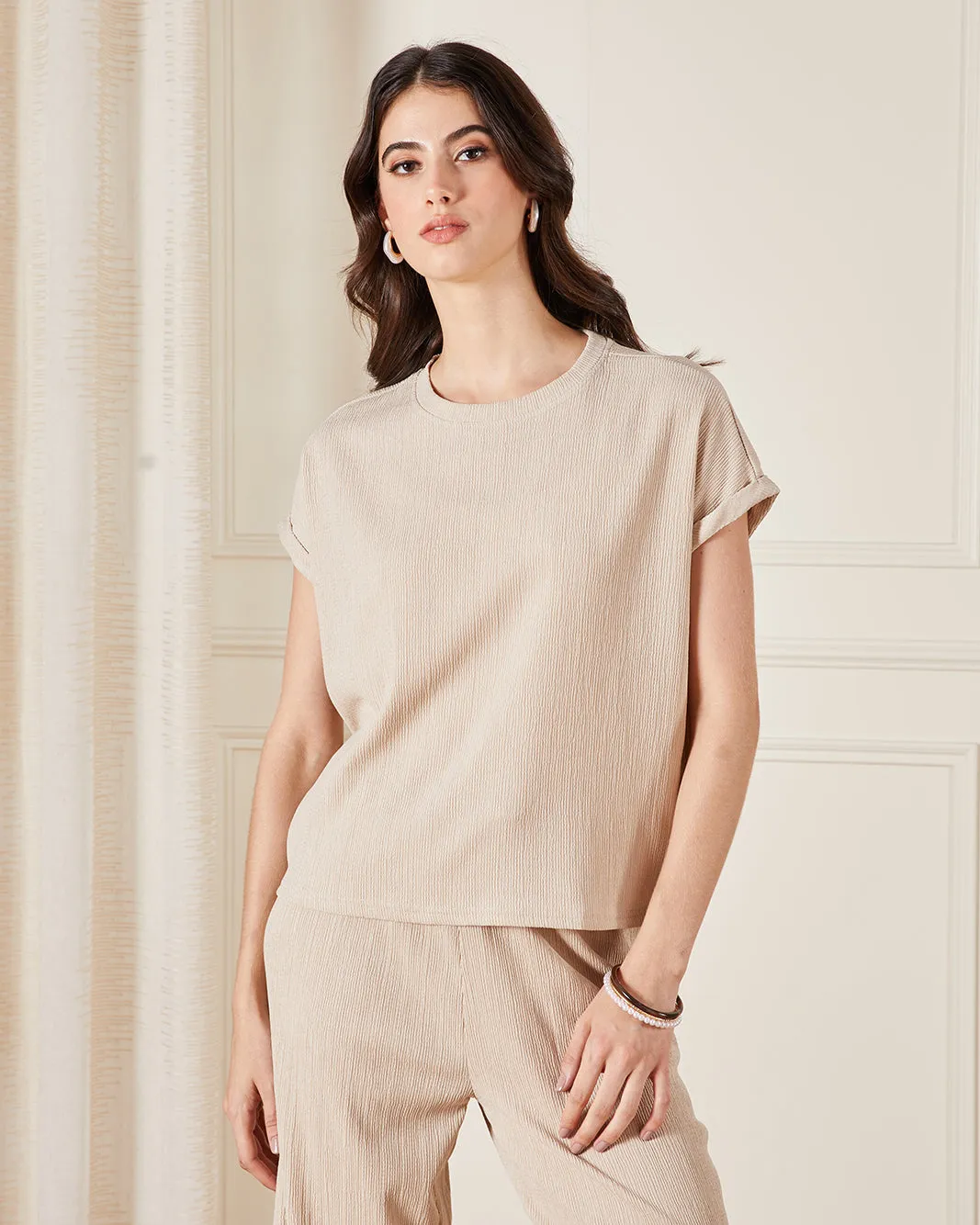 Women Beige Plain T-Shirt sold by Redtag
