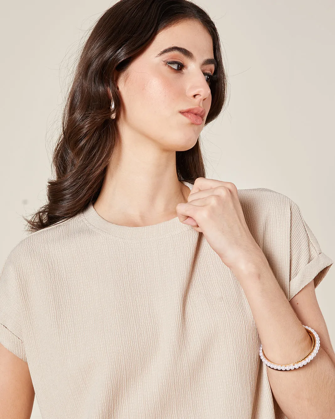 Women Beige Plain T-Shirt sold by Redtag product image thumbnail 4