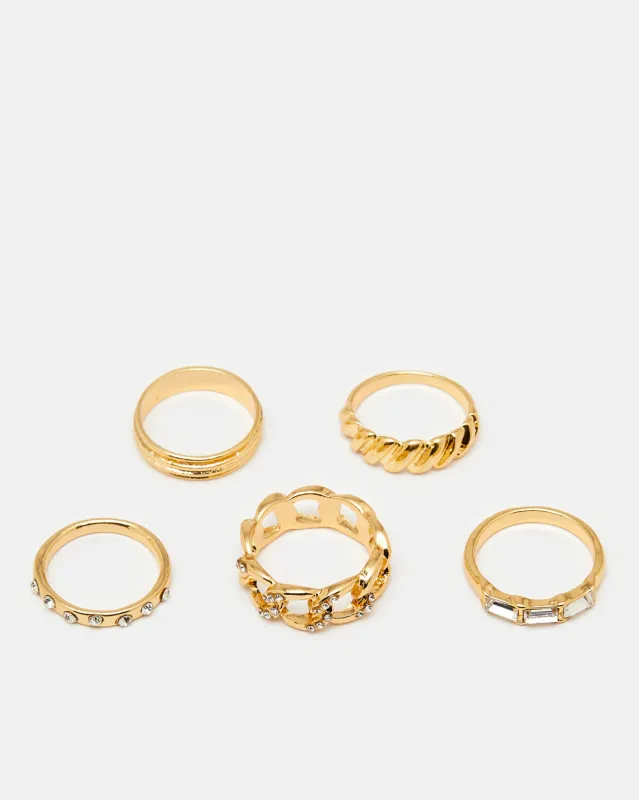 Women Gold Embellished Ring Set (Pack of 5) sold by Redtag