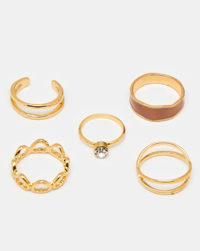 Women Gold Embellished Ring Set (Pack of 5) sold by Redtag