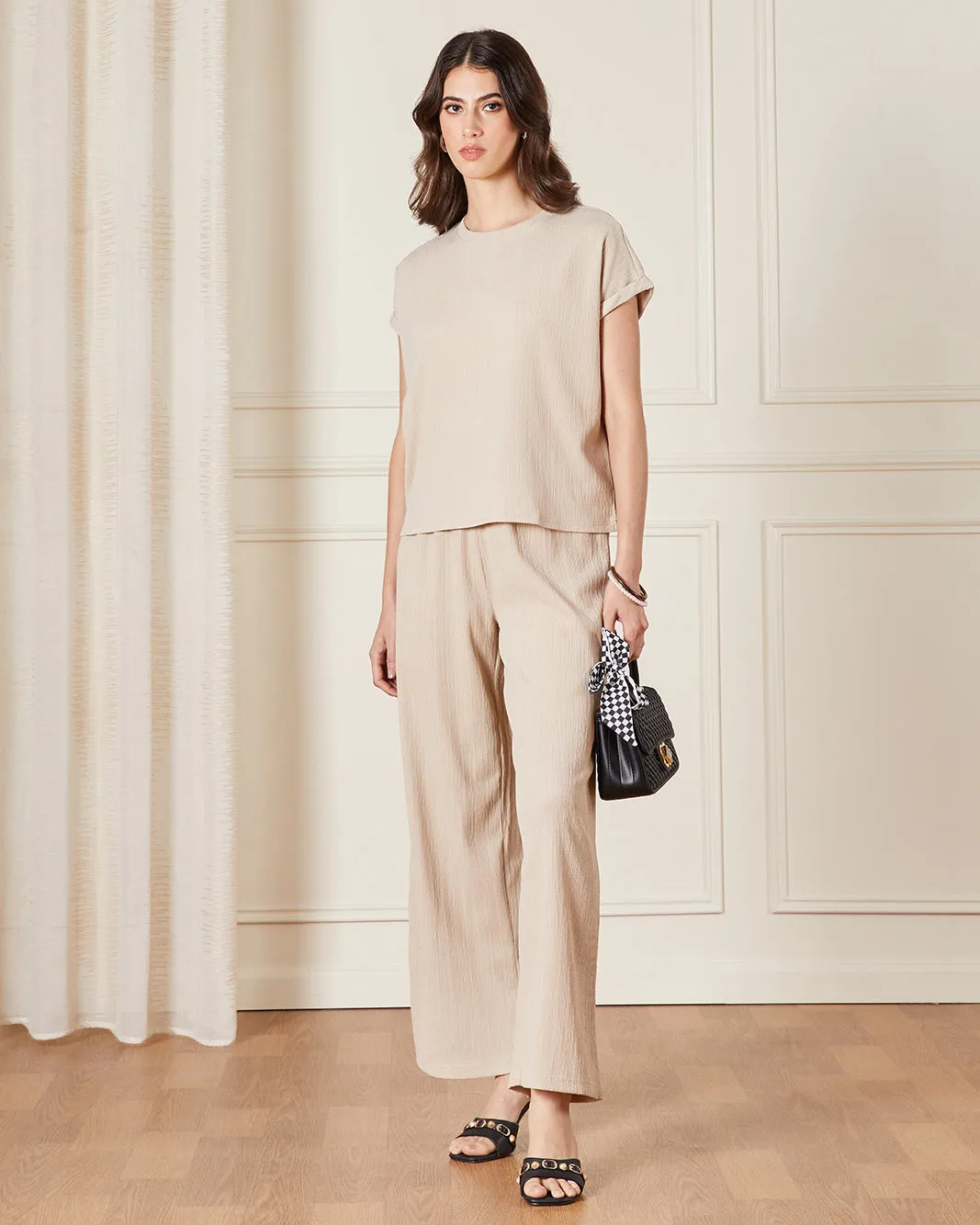 Women Beige Textured Pull On Trouser sold by Redtag product image thumbnail 2