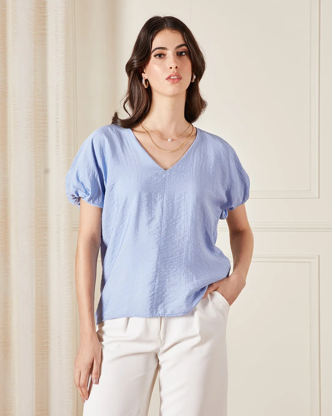 Women Blue Plain Blouse sold by Redtag