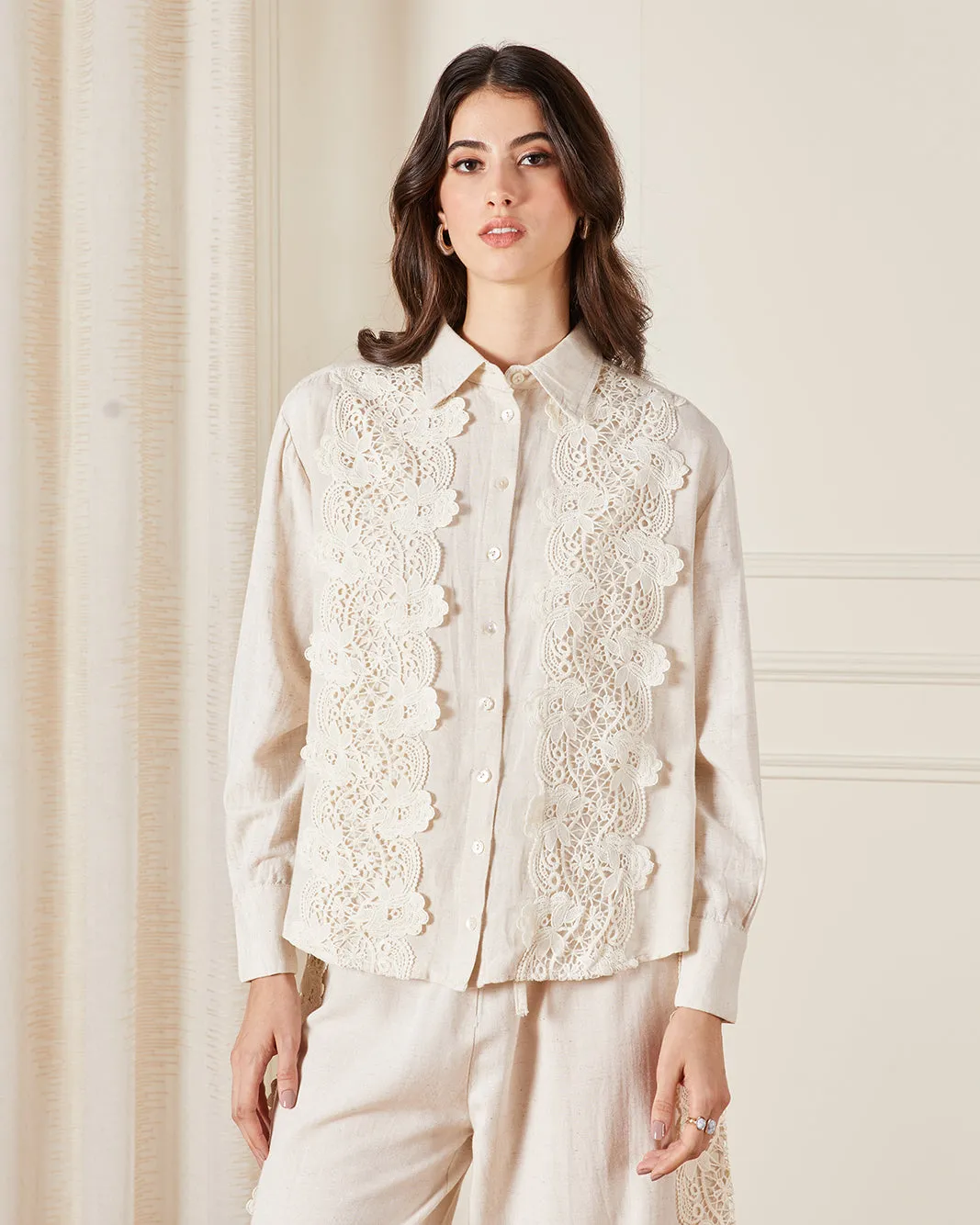 Women Cream Embellished Detailed Shirt sold by Redtag