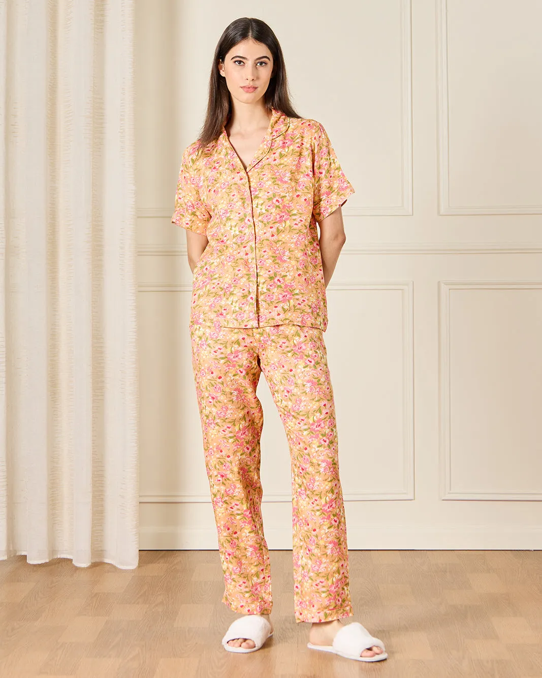 Women Orange Collared Pyjama Set (2 Piece) sold by Redtag