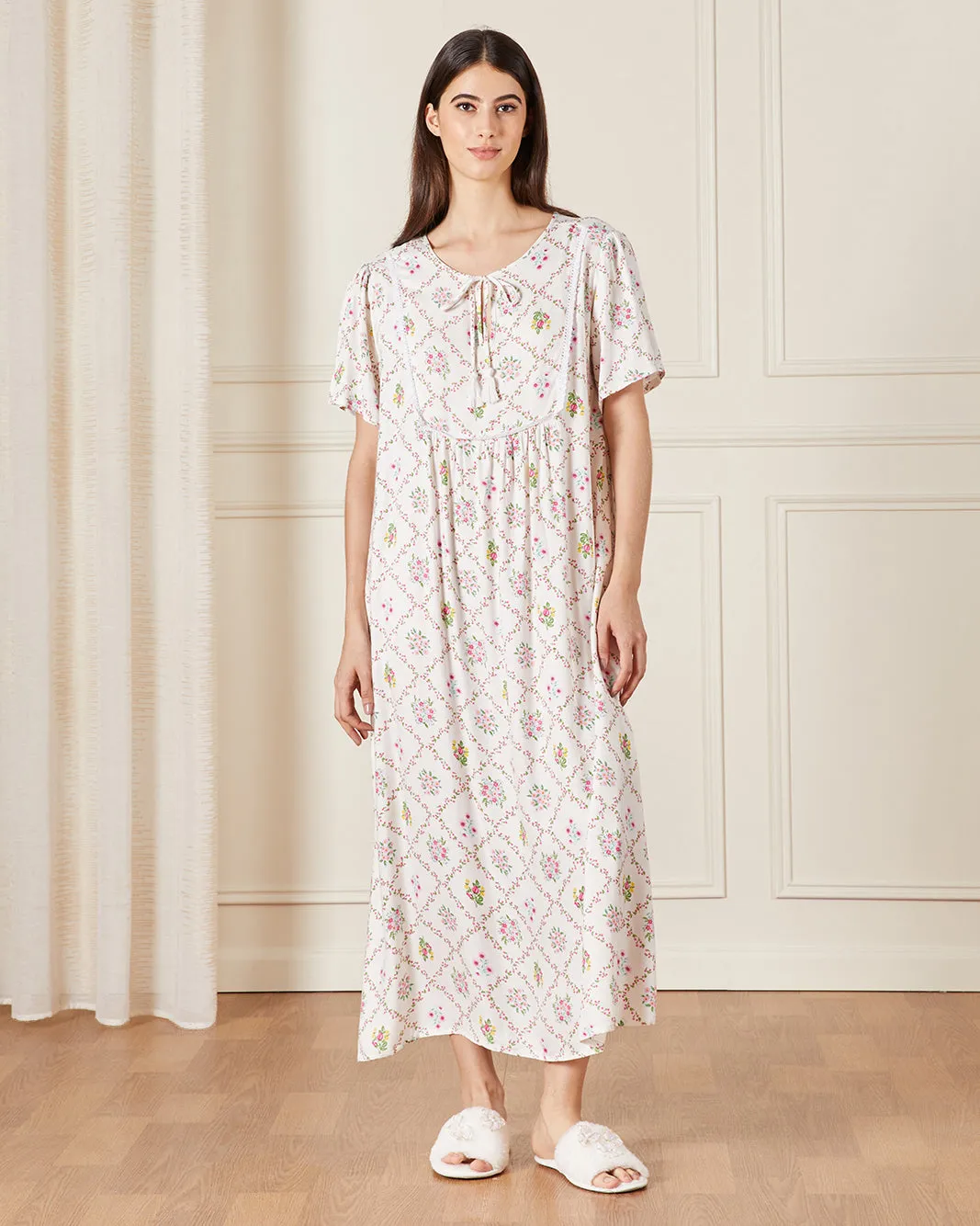 Women White Printed Nightgown sold by Redtag