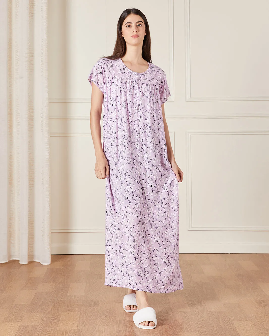 Women Purple Printed Nightgown sold by Redtag