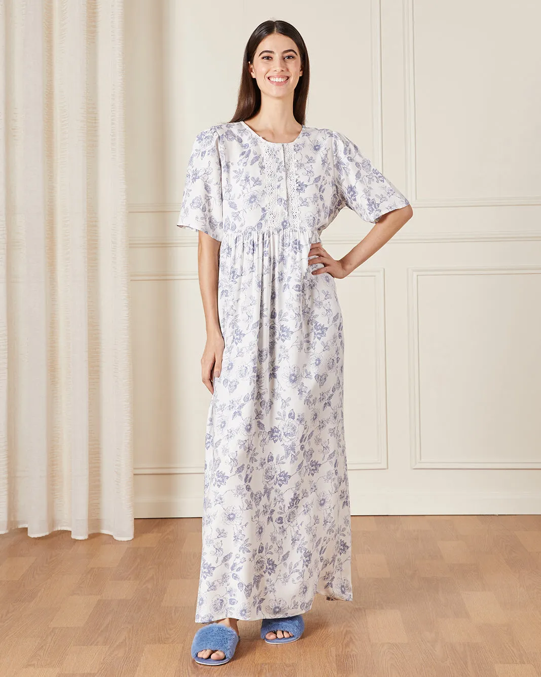 Women White Printed Nightgown sold by Redtag