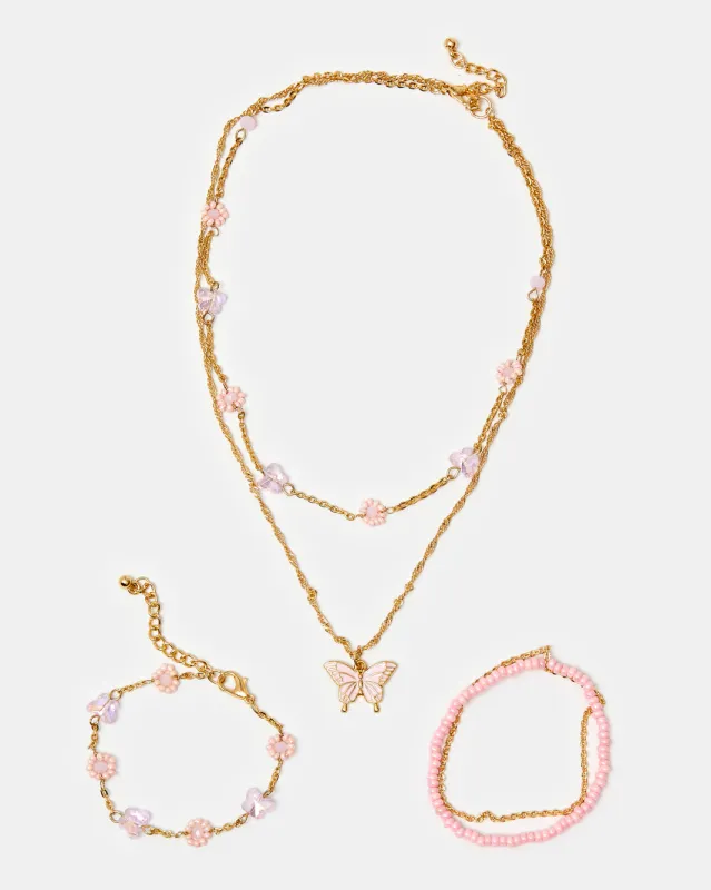 Girls Gold Embellished Necklace & Bracelets (3 Piece) sold by Redtag