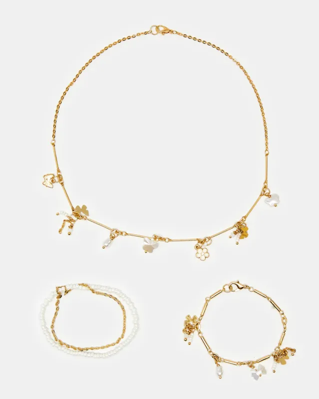 Girls Gold Embellished Necklace & Bracelets (3 Piece) sold by Redtag
