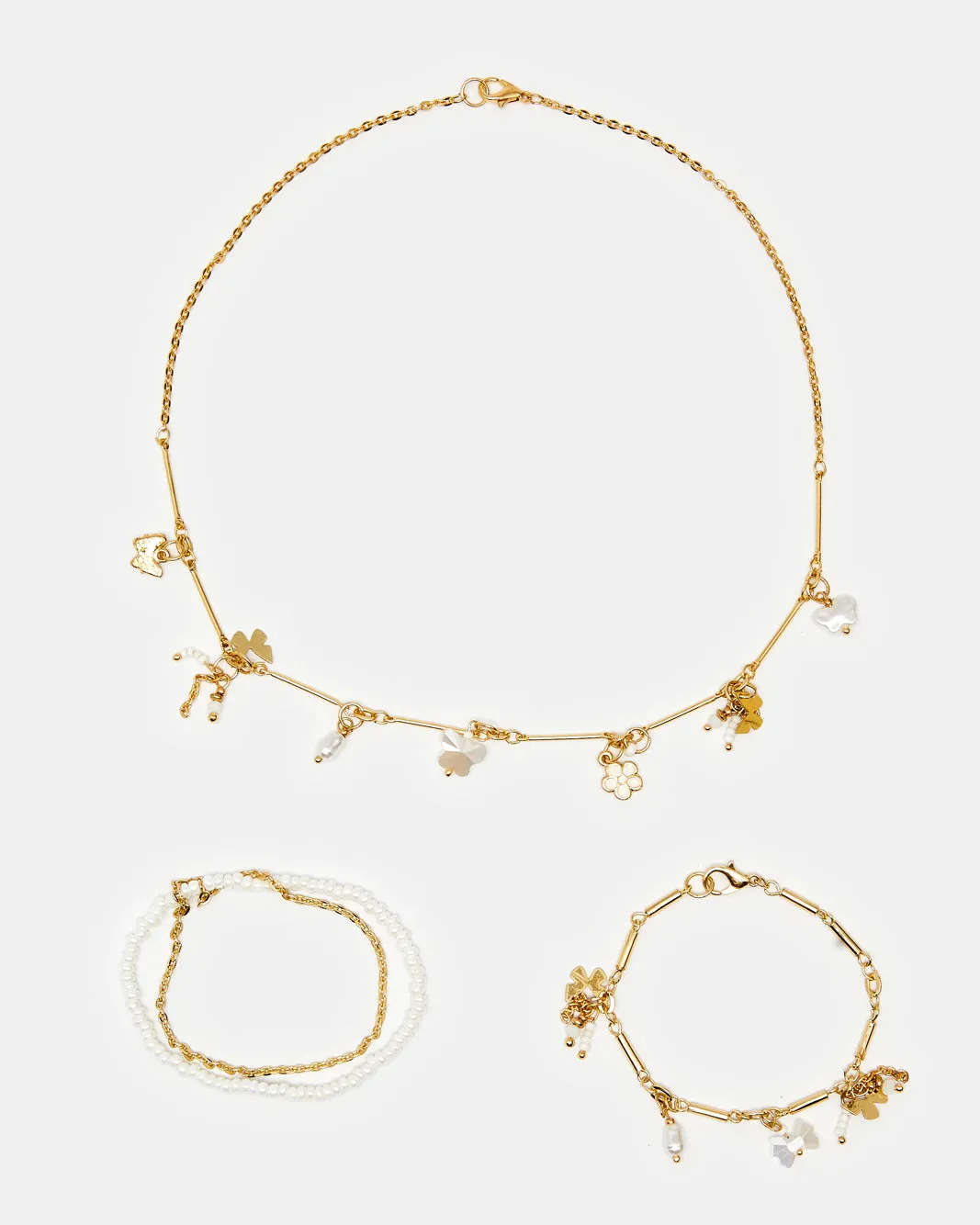 Girls Gold Embellished Necklace & Bracelets (3 Piece) sold by Redtag
