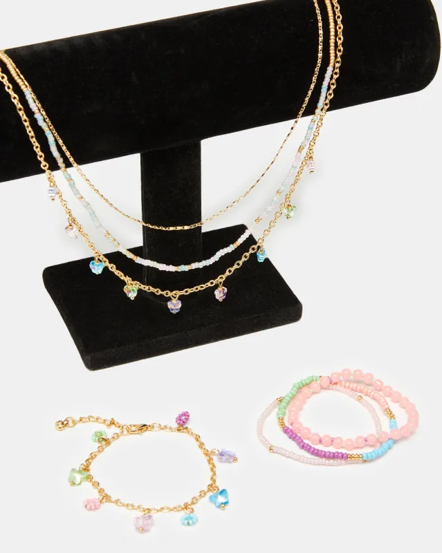 Girls Gold Embellished Necklace And Bracelet (3 Piece) sold by Redtag