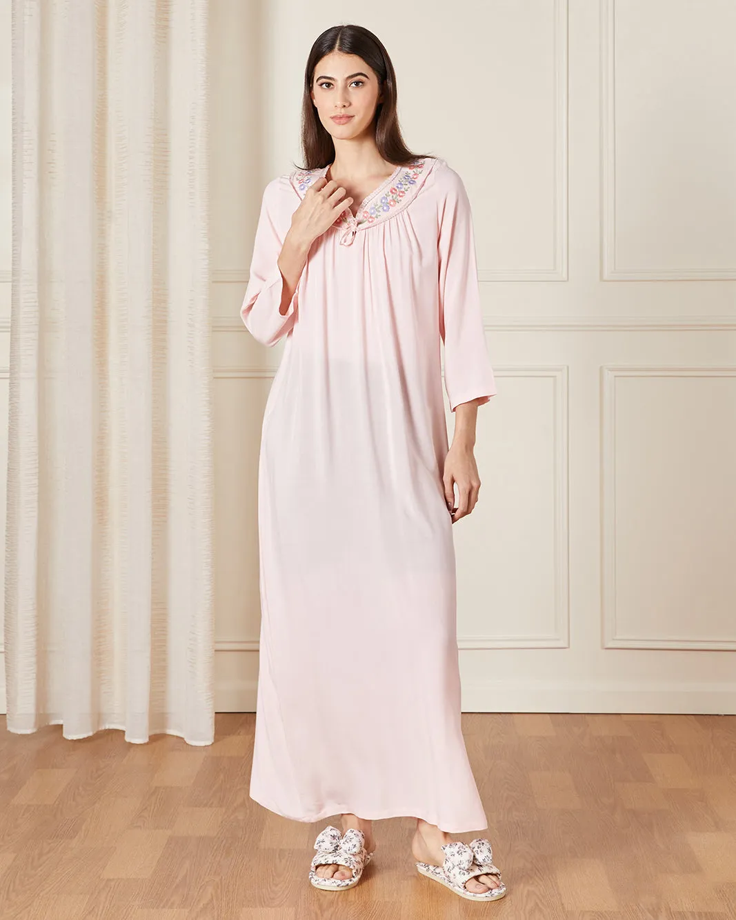 Women Pink Embordered Nightgown sold by Redtag