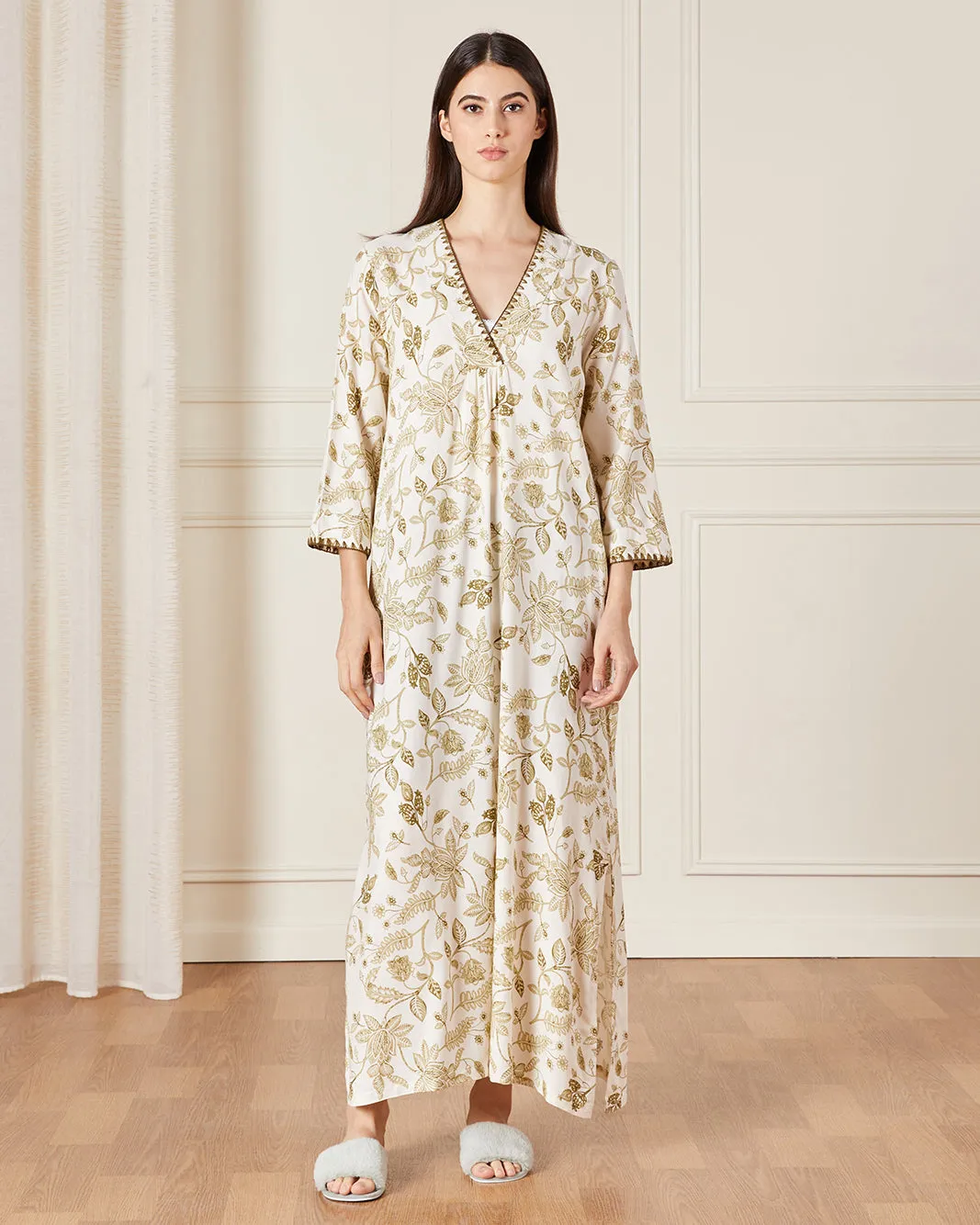 Women Beige Printed Nightgown sold by Redtag