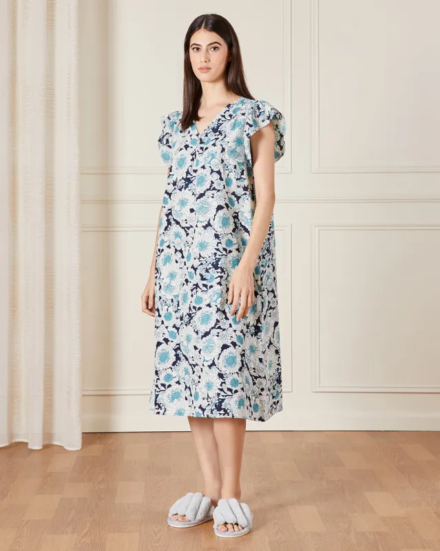 Women Blue Printed Nightgown sold by Redtag