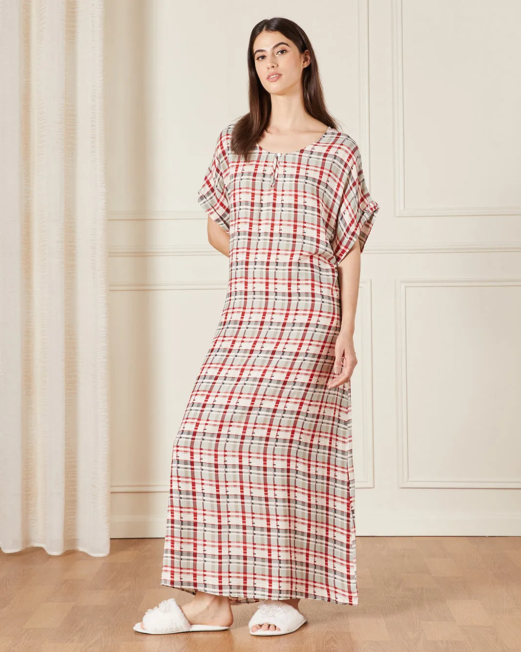 Women Red Printed Nightgown sold by Redtag