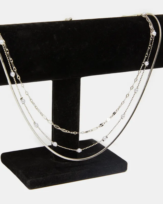 Women Silver Embellished Layered Necklace sold by Redtag