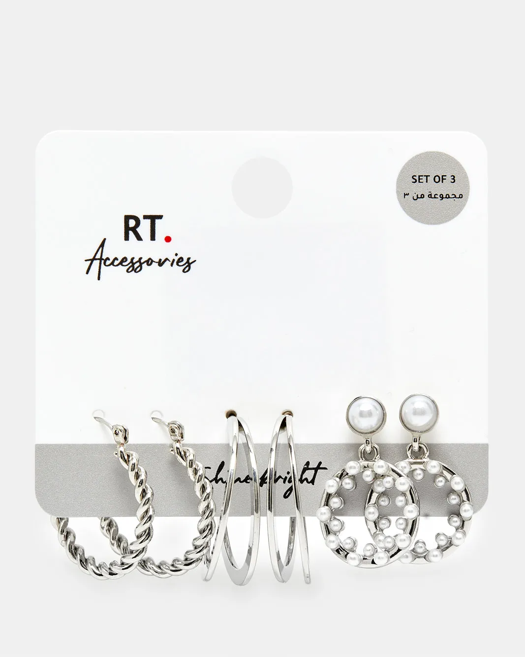 Women Silver Embellished Earring Set (3 Pairs) sold by Redtag