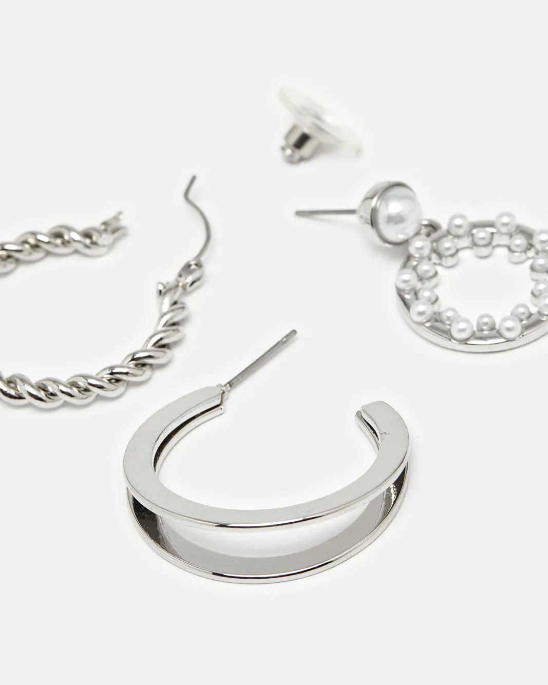 Women Silver Embellished Earring Set (3 Pairs) sold by Redtag product image thumbnail 3