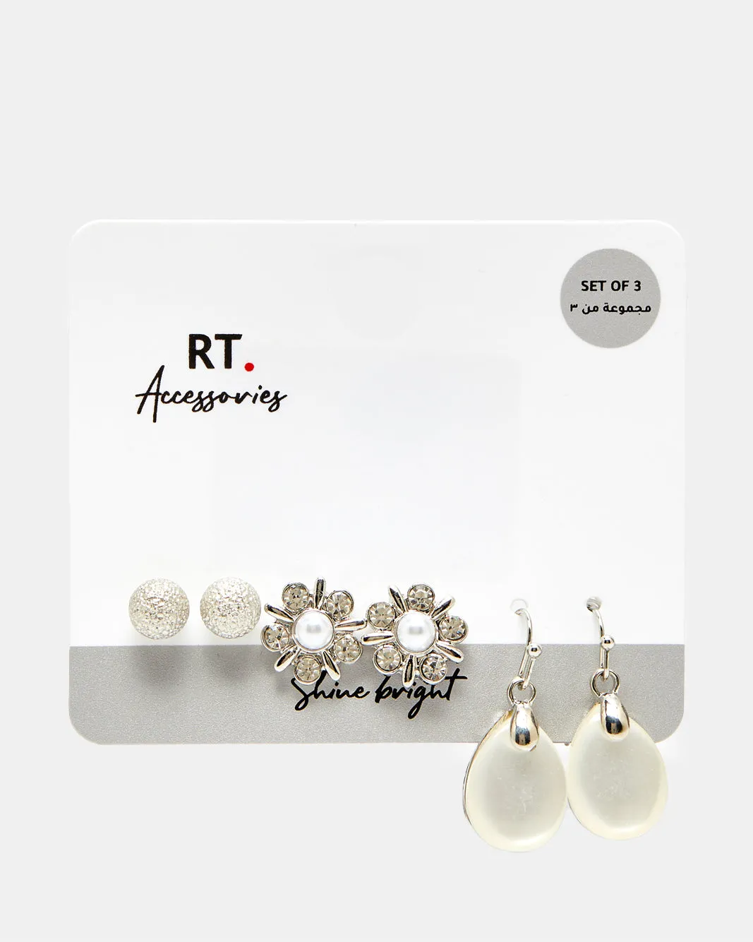 Women Silver Embellished Earring Set (3 Pairs) sold by Redtag