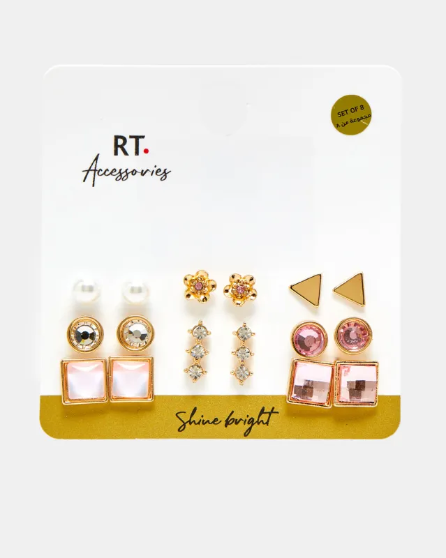 Women Gold Embellished Earring Set (8 Pairs) sold by Redtag