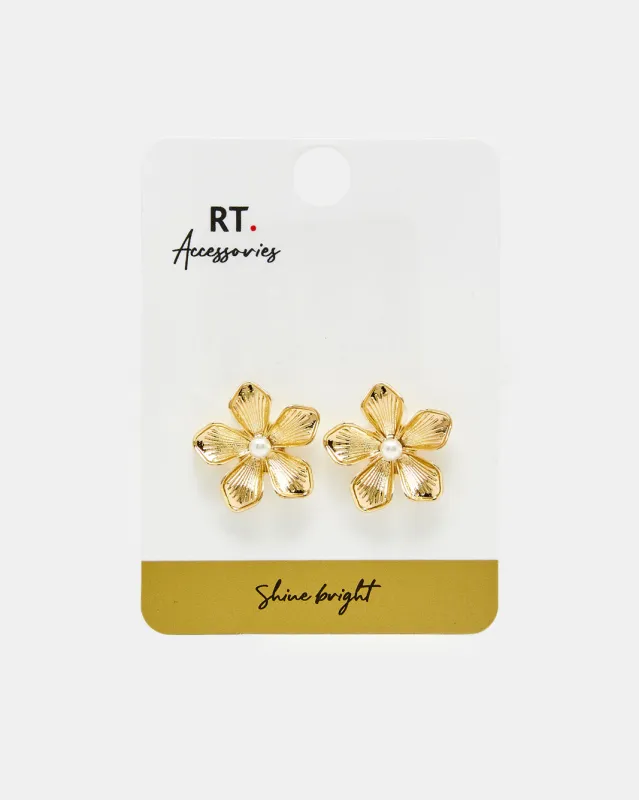 Women Gold Floral Earring sold by Redtag