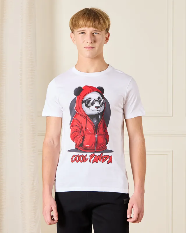 Senior Boys White Cool Panda Graphic T-Shirt made by Redtag