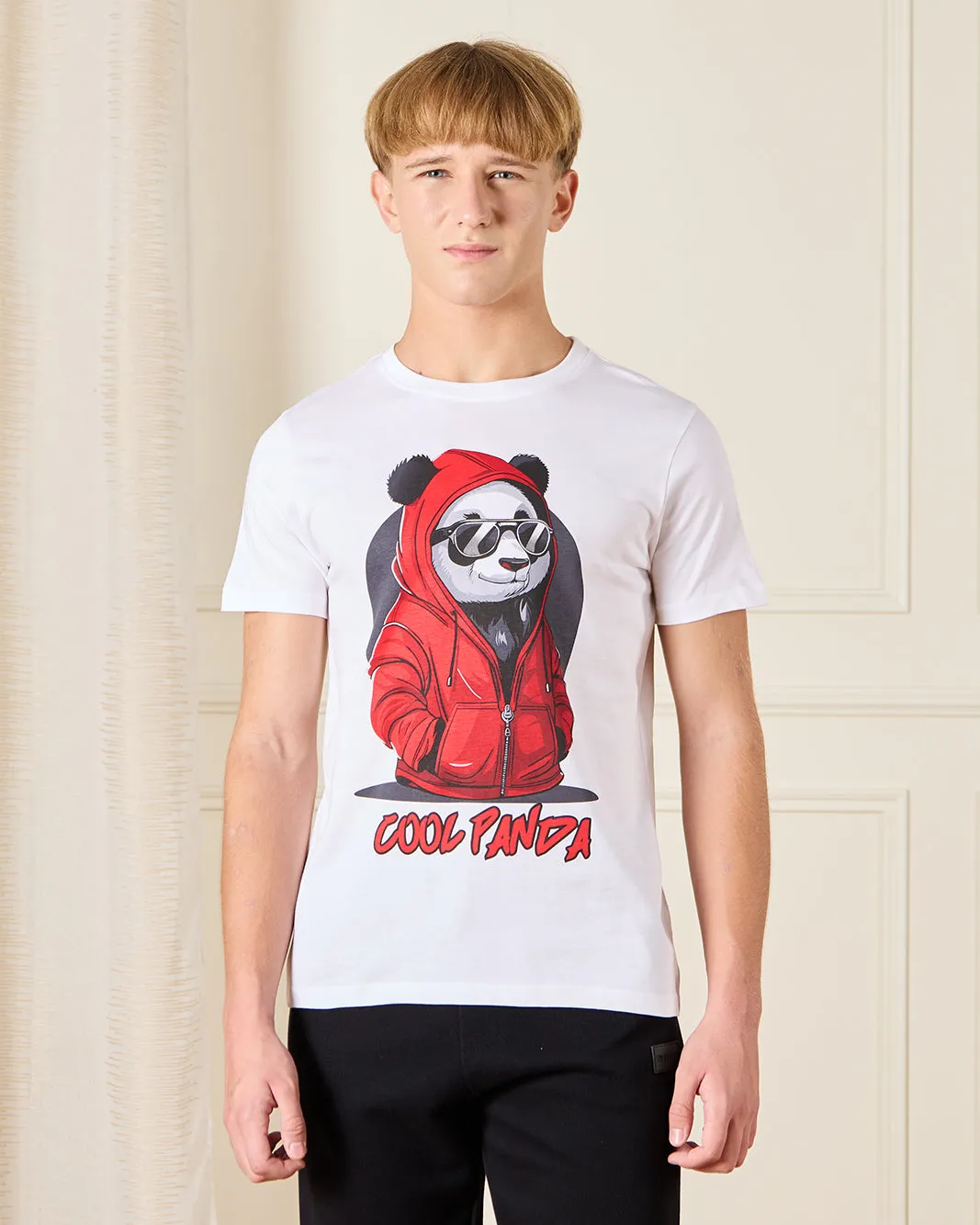 Senior Boys White Cool Panda Graphic T-Shirt sold by Redtag