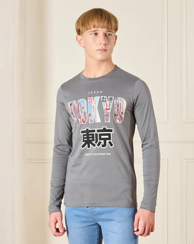 Senior Boys Charcoal Graphic T-Shirt sold by Redtag