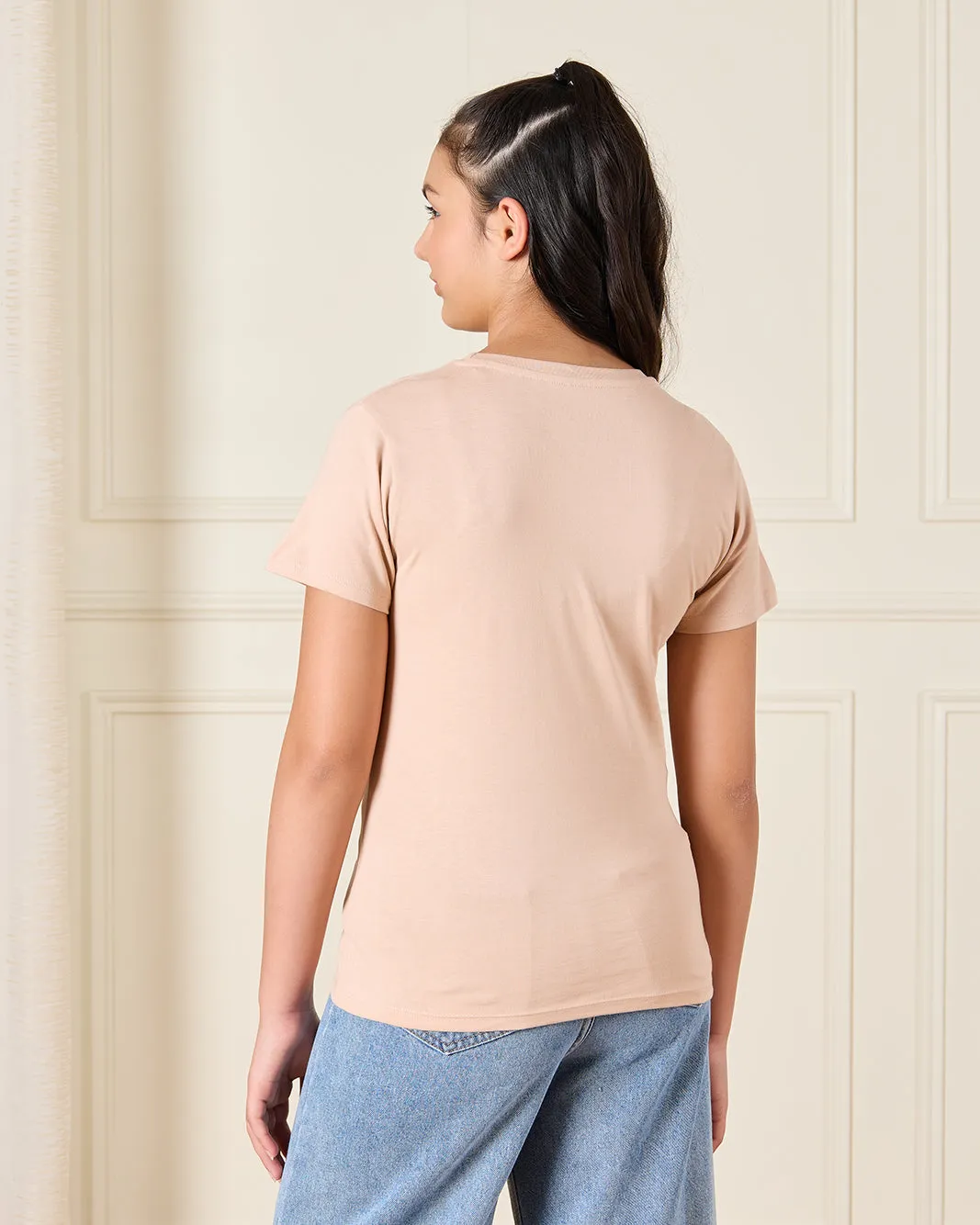 Senior Girls Beige Printed T-shirt sold by Redtag product image thumbnail 3