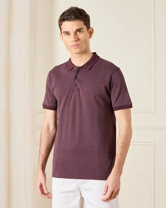 Men Maroon Printed Polo Shirt sold by Redtag