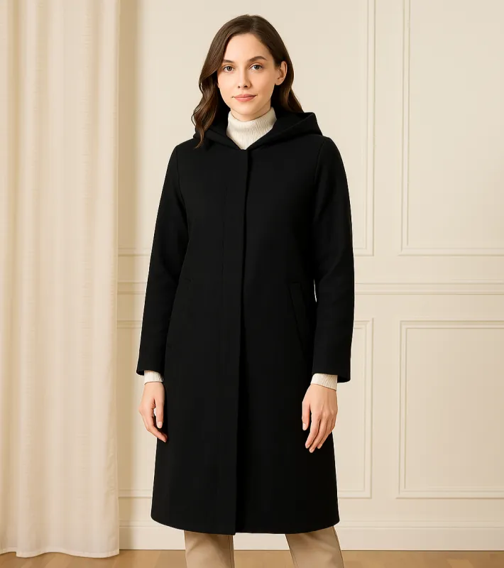 Women Black Solid Long Coat sold by Redtag