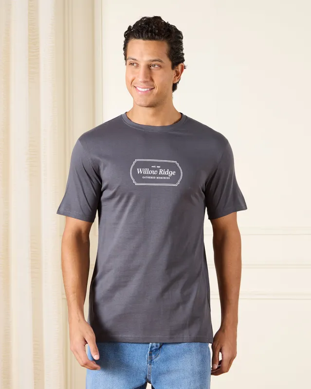 Men Charcoal Basic Graphic T-Shirt sold by Redtag